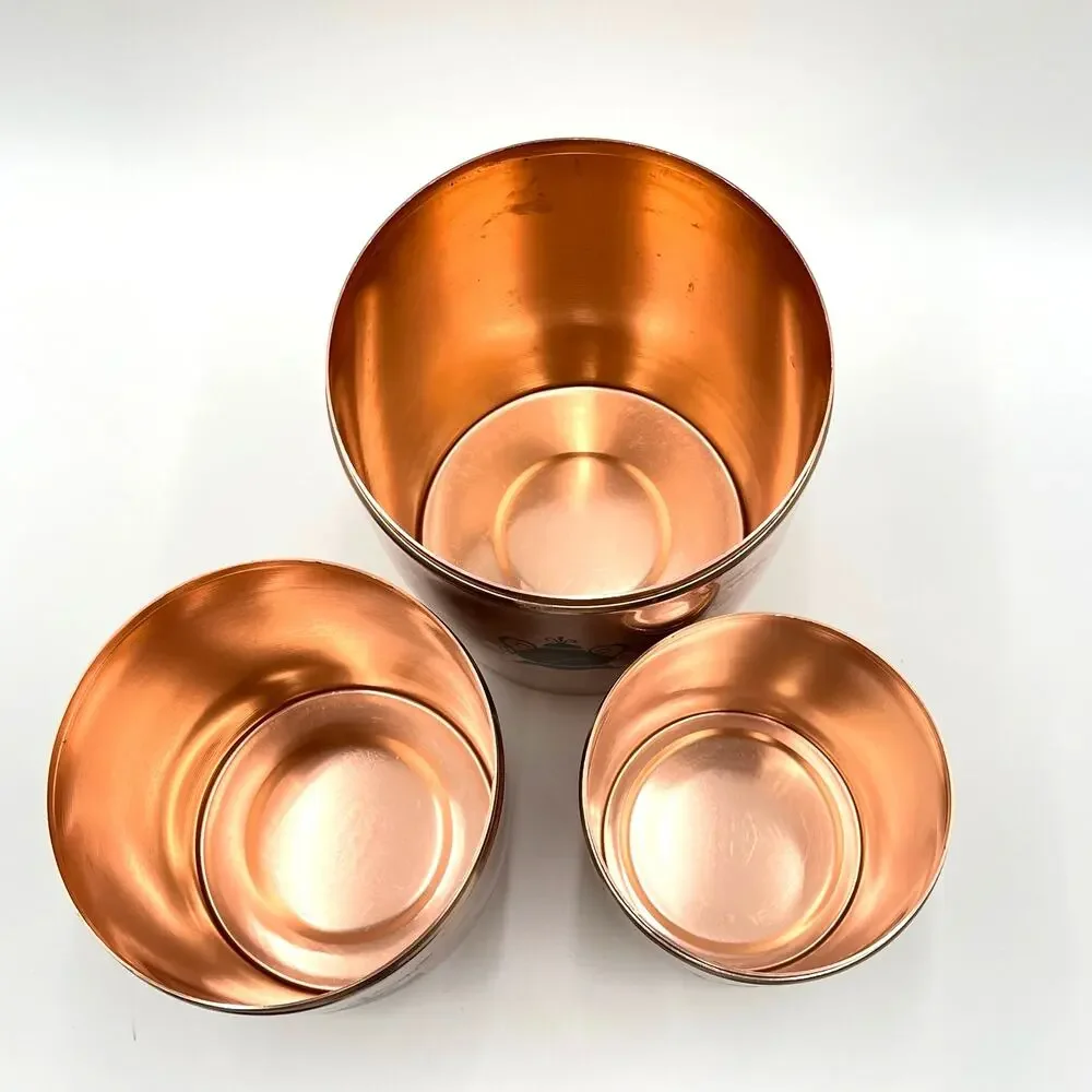 Vintage West Bend Rose Copper Aluminum 3 Piece Canister Set